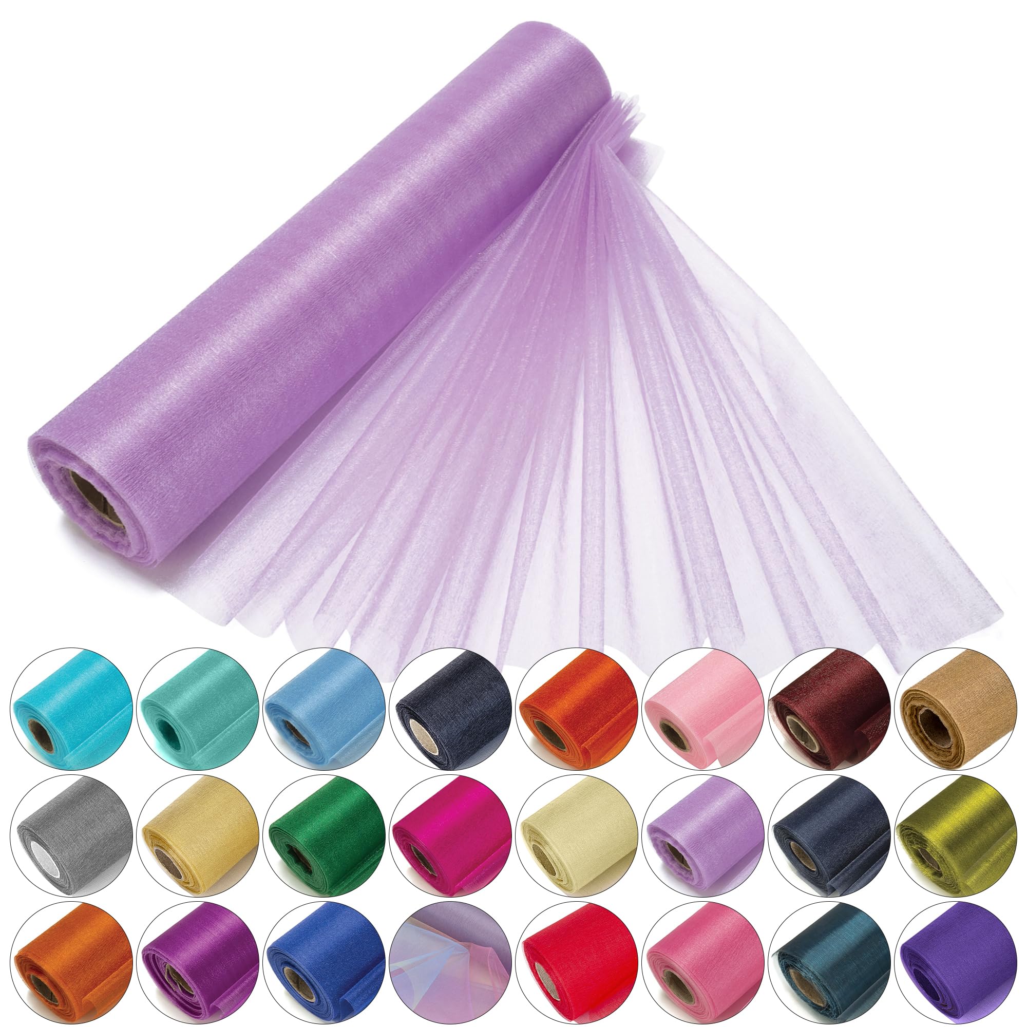 29cm x 25m Roll of Organza Sheer Fabric - Elegant Decorative Cloth for Wedding Chair Bows, Table Runners, Party Favours - Crafting Supplies for Ribbons, Dress Accents,and Bags, Purple# — image 1