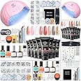 Modelones Poly Nail Gel Kit with 48W U V/LED Lamp 8 Fall Colors Clear Orange Pink Brown Glitter Extension Builder Gel Complete Art Tools Manicure Professional Starter Supplies DIY at Home