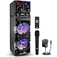 Pyle Portable Bluetooth PA Speaker - 600W Dual 10” Rechargeable Indoor/Outdoor BT Karaoke Audio System -LED Display, FM/AUX/MP3/USB/SD, 1/4" in, Handle, Wheels -Wireless Mic, Remote Control