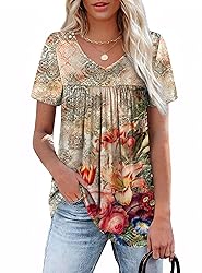 Womens Tops Short Sleeve Summer Shirts V Neck Retro