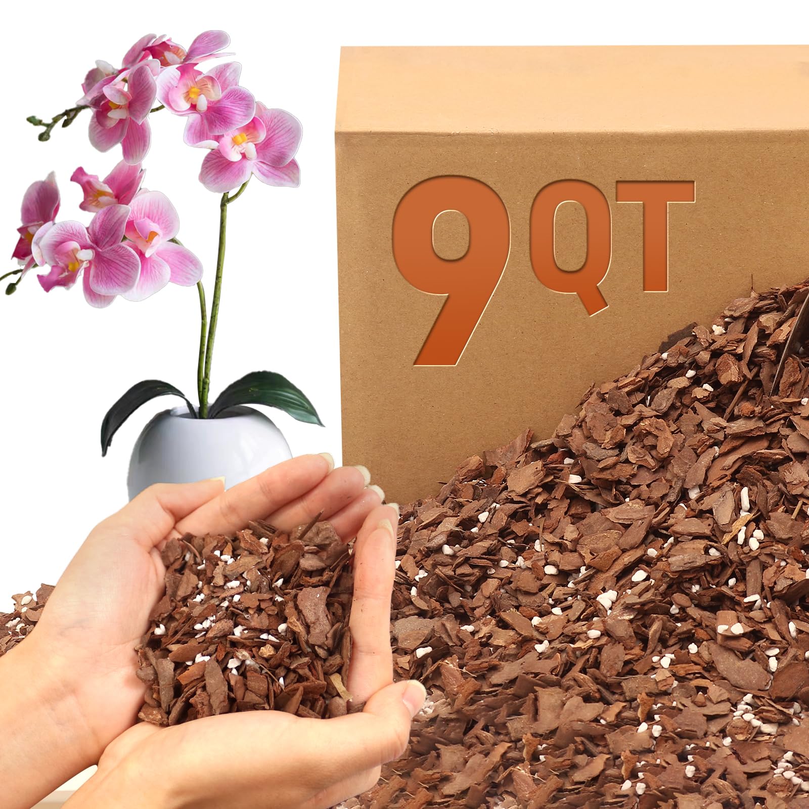 Photo 1 of Orchid Bark Potting Mix - 9QT Natural Orchid Potting Mix for Repotting, Blended with Small Pine Bark and Perlite to Provide Ideal Ventilation and Good Drainage for Orchids and Other Potted Plants