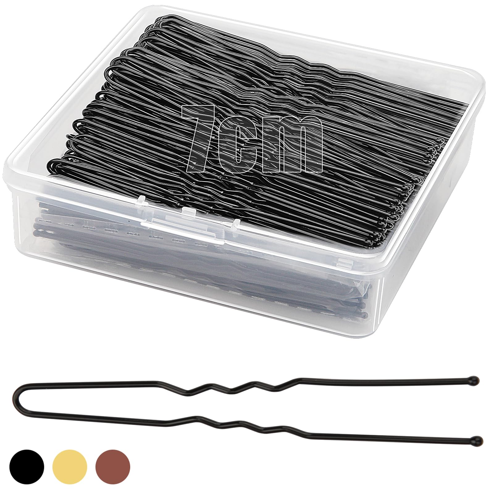 Mbsomnus 200pcs Hair Pins for Buns 7cm U-Shaped Hair Pins Long Bobby Pins Black Bun Pins with Storage Box Hair Grips for Thick Hair Women Girls Wedding Hair Styling Hair Accessories