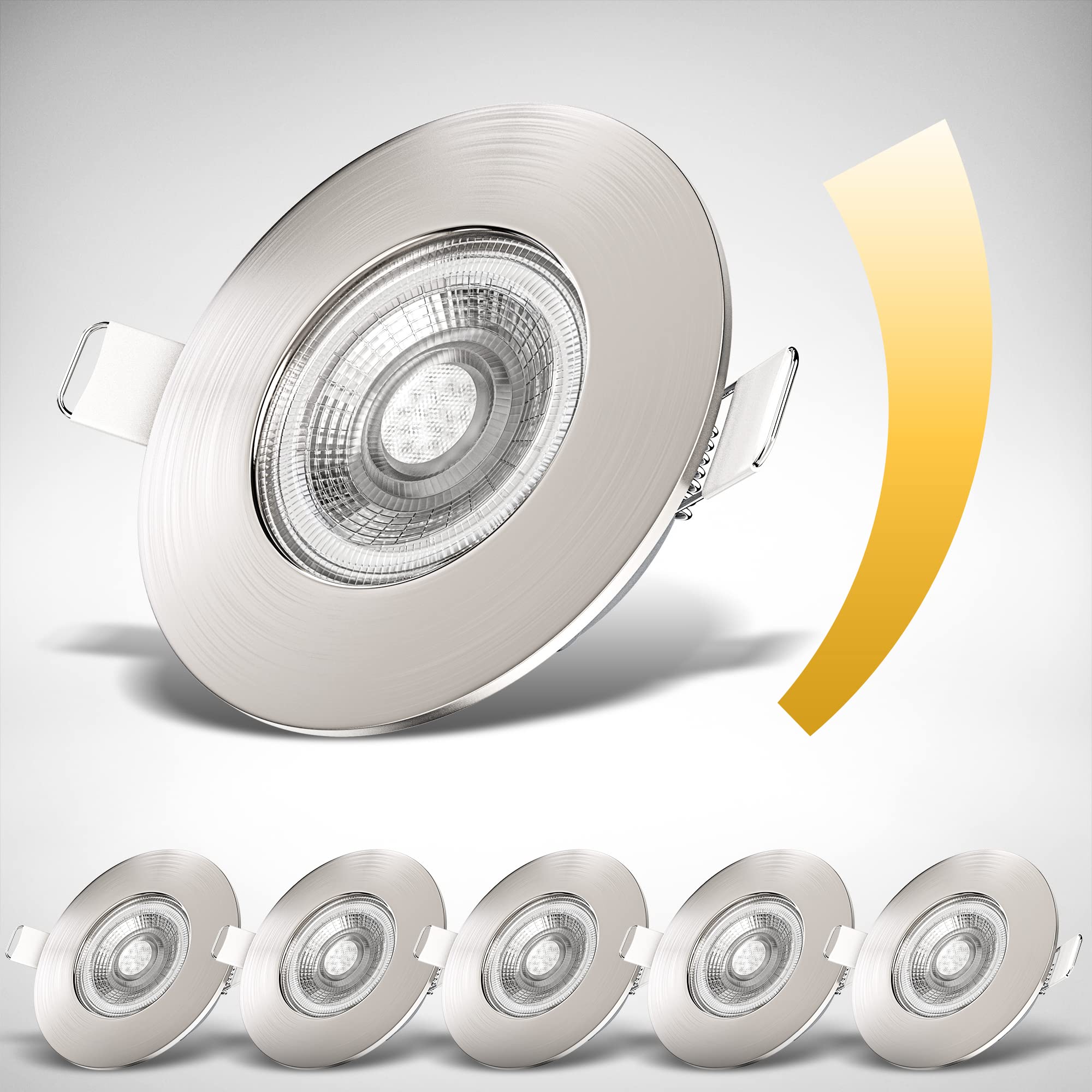 B.K.Licht Set of 6 Bathroom recessed LED spotlights, Dimmable, Ultra-Thin, Ceiling Cut-Out Ø68mm/2.6in, Built-in 4,9W LED modules, 480Lm, Warm White Light, IP44 Spots, no Transformer Required 230V