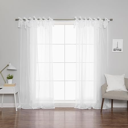 Best Home Fashion Sheer Voile Curtains Tie Top White 56 W X