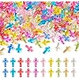 FASHEWELRY 300pcs Clear Acrylic Cross Beads Candy Color Cross Loose Beads Transparent Crosses Spacer Beads Easter Crucifix Loose Beads for Jewelry Making
