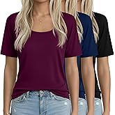 Neer 3 Pack Women's Scoop Neck Short Sleeve Tops Loose Fit Basic Casual T Shirts Lounge Layer Tees Summer