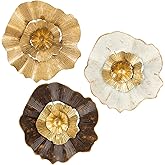 Briful 12" Gold Wall Décor Pack of 3 Metal Flower Plate Wall Art Modern Accent Hanging Wall Decorations For Home Office Bedroom Or Living Room Wall Sculptures