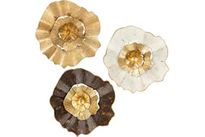 Briful 12" Gold Wall Décor Pack of 3 Metal Flower Plate Wall Art Modern Accent Hanging Wall Decorations For Home Office Bedroom Or Living Room Wall Sculptures