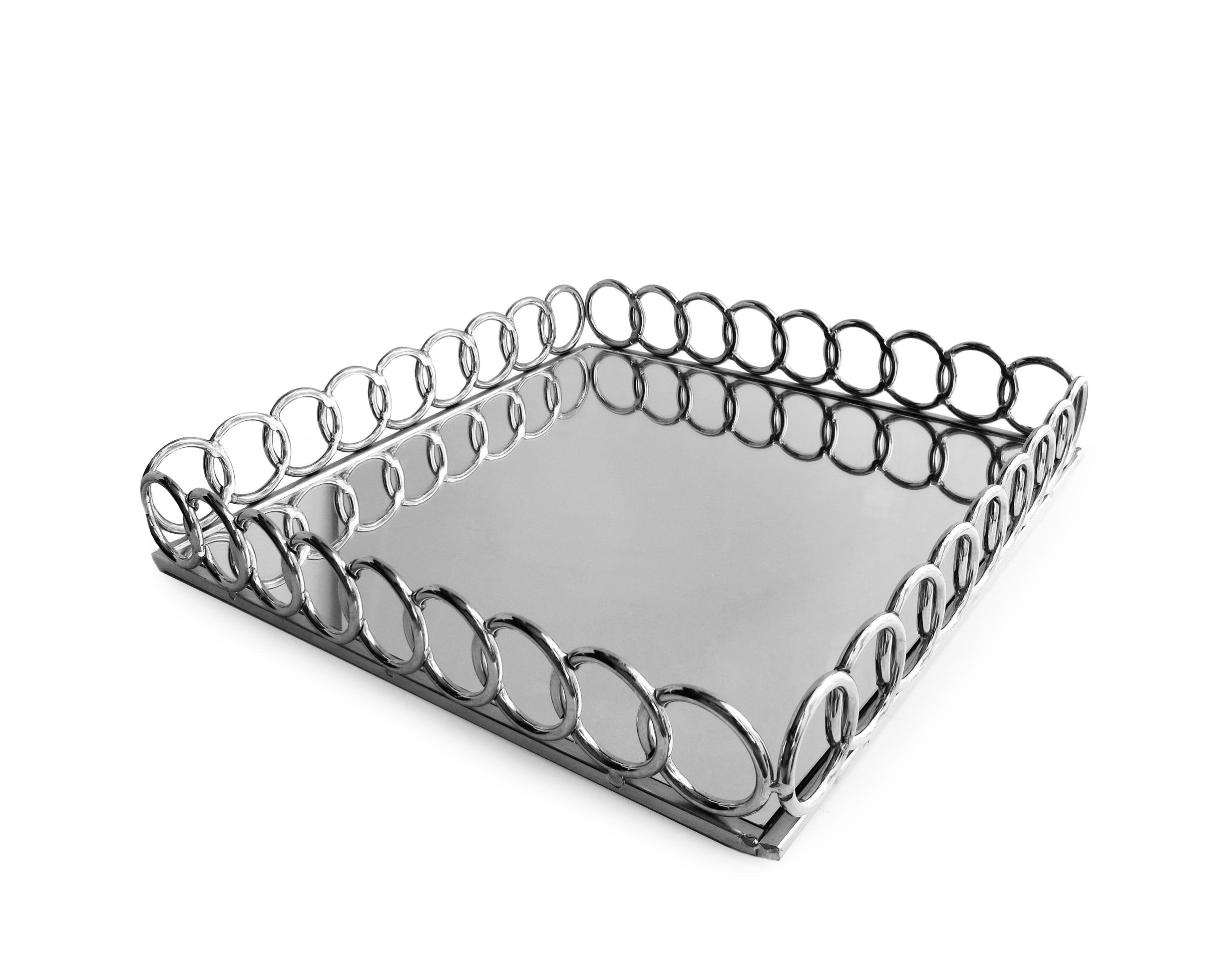 American Atelier 1332766 Looped Square Mirror Tray, Silver