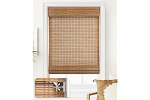 LazBlinds No Tools No Drill Cordless Bamboo Roman Shades, Light Filtering Window Treatment, Roll Up Bamboo Blinds for Window 28'' W x 64'' H, Tuscan B