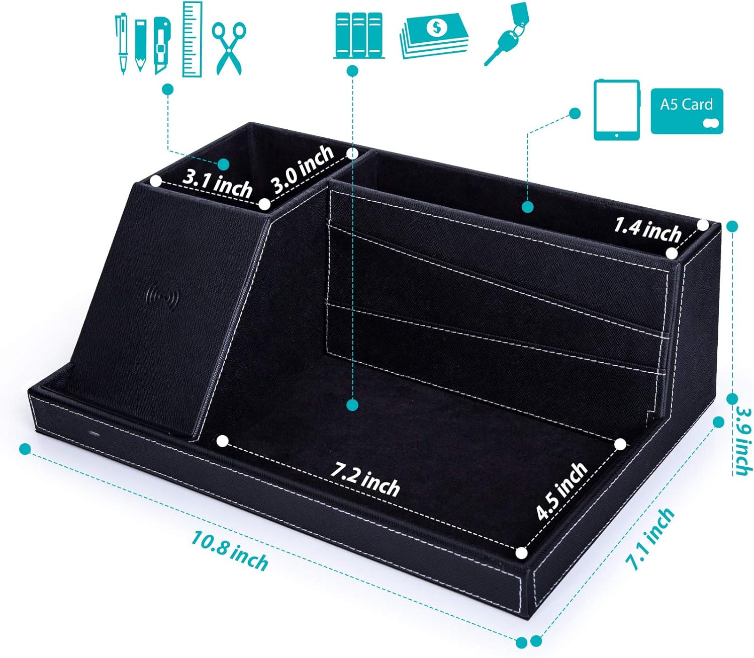 Desk Organizer with Charging Station, Multifunctional Desktop Organizer All in One Office Supplies and Desk Accessories Organizer with 4 Compartments and 1 Phone Stand for Home & Office -Black: Home Improvement