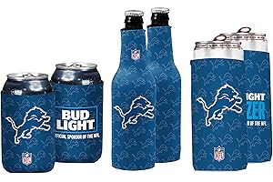 Bud Light & NFL Licensed 6 Pack Premium Insulated Neoprene Koozy Cover Set, 2 Can/2 Seltzer/2 Bottle - Easy On & Foldable for 12 Ounce Drinks - 2 Sided Design - Great