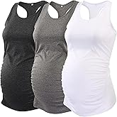 Ecavus 3PCS Women's Maternity Tank Tops Seamless Racerback Workout Athletic Yoga Tops Pregnancy T-Shirt