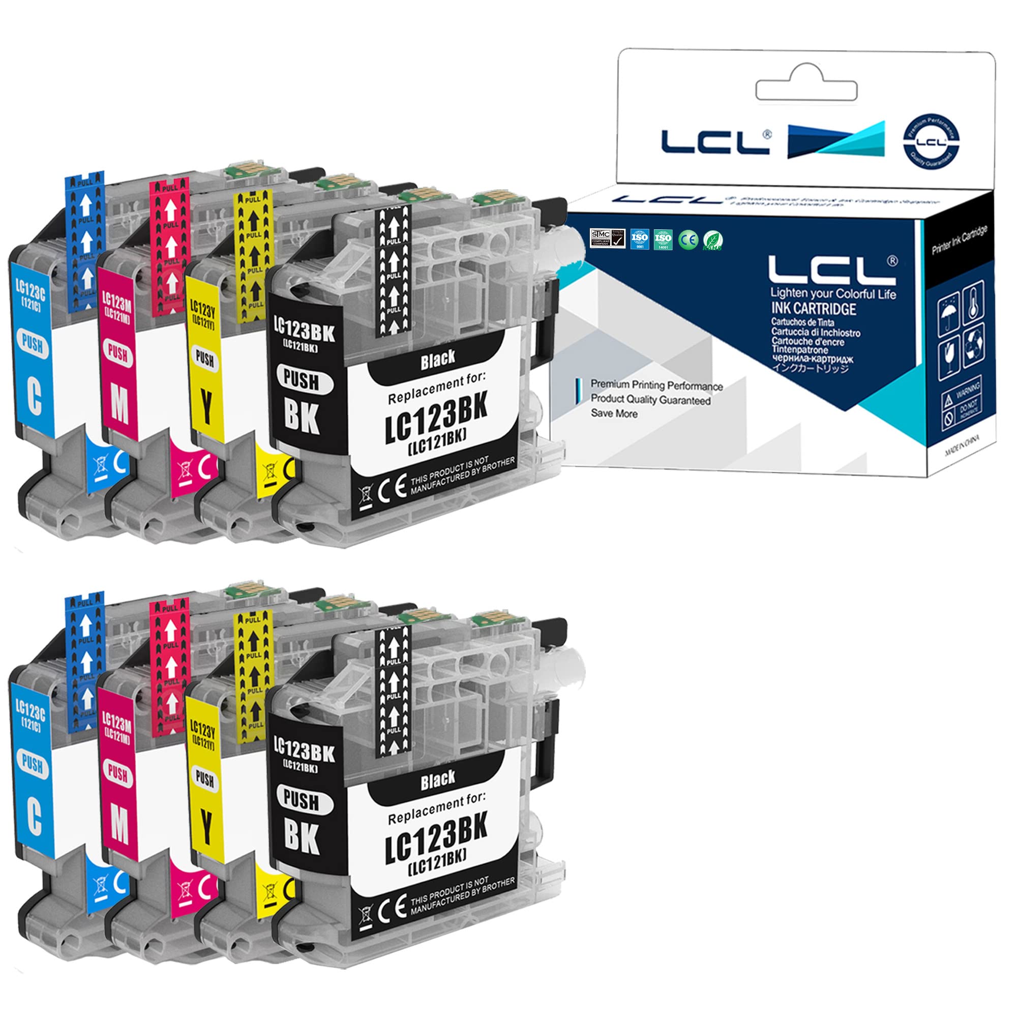 LCL LC123 Ink Cartridge Replacement for Brother LC121 LC123 LC123BK LC123C LC123M LC123Y for MFC-J4410DW J4510DW J4610DW J4710DW J470DW J6920DW J870DW J245 J650DW J6720DW J6520DW (2K 2C 2M 2Y)
