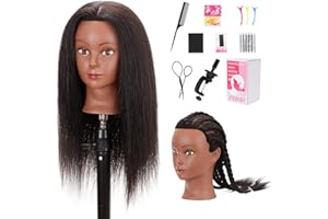 YODIDI Mannequin Head Human Hair, Manikin Head with 100% Human Hair Cosmetology Doll Head for Hairdresser Practice Braiding Hair Styling with Table Clamp Stand and Tools (16 Inch)