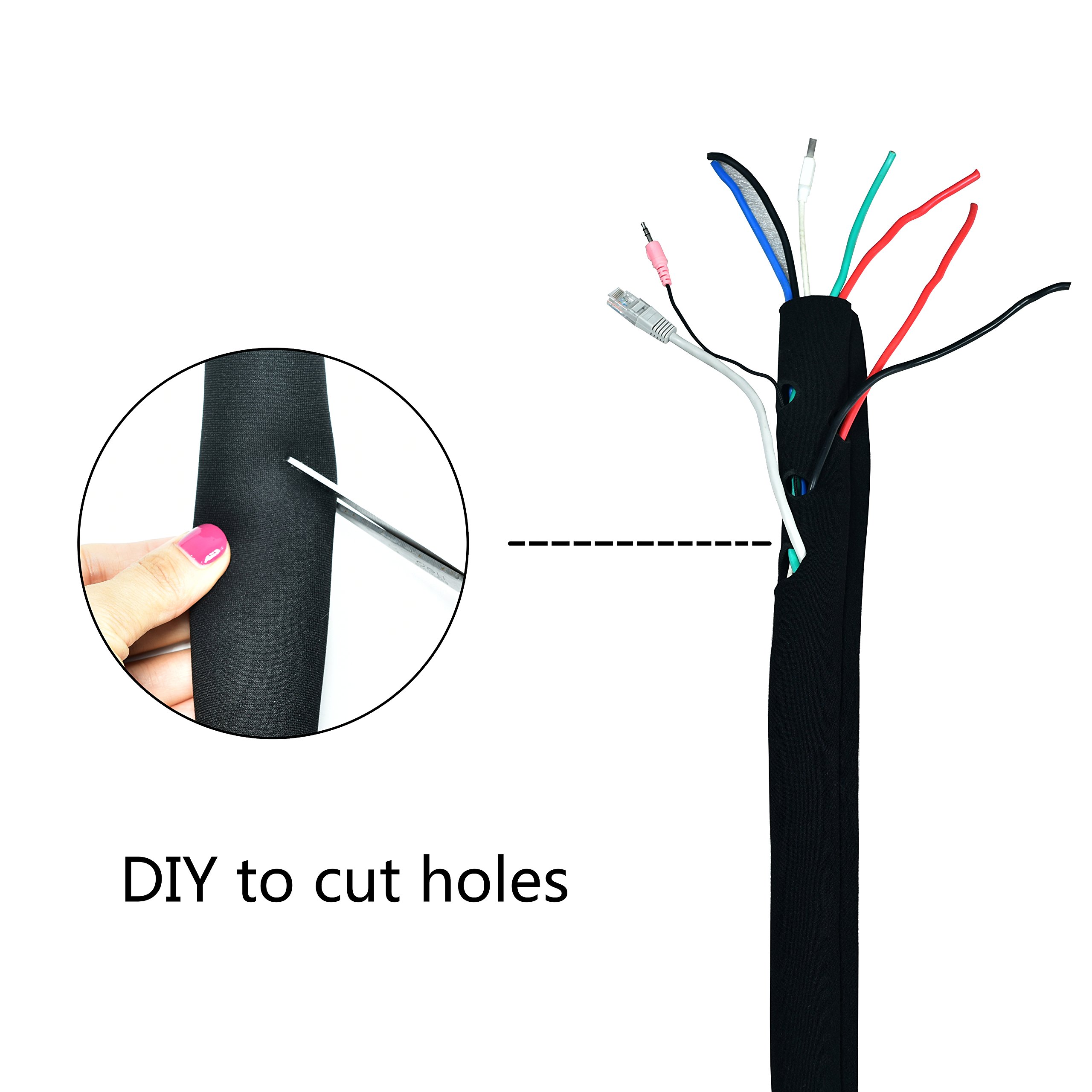 Cable Management Sleeve, Flexible Cable Organizers with Zipper for TV /Computer, 19.5 Inch Black Cord Covers ，4 Packs