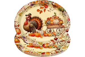 Treasure Cove Thanksgiving Plates Oval Turkey Paper Plates Thanksgiving Disposable Dinner Platters Turkey Pumpkin Tableware Decor for Autumn Fall Party Supplies 24Pcs 12" x 10"
