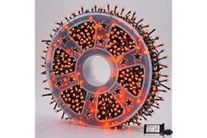 YEGUO 165ft 500 LED Halloween Lights Outdoor Waterproof, 8 Modes Orange String Lights Plug in, Green Wire Christmas Lights Indoor with Timer Memory