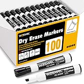 WOSWEL Dry Erase Markers Bulk, Chisel Tip Whiteboard Markers, Low Odor Thick Dry Markers, 100 Black Color for Teachers, Class