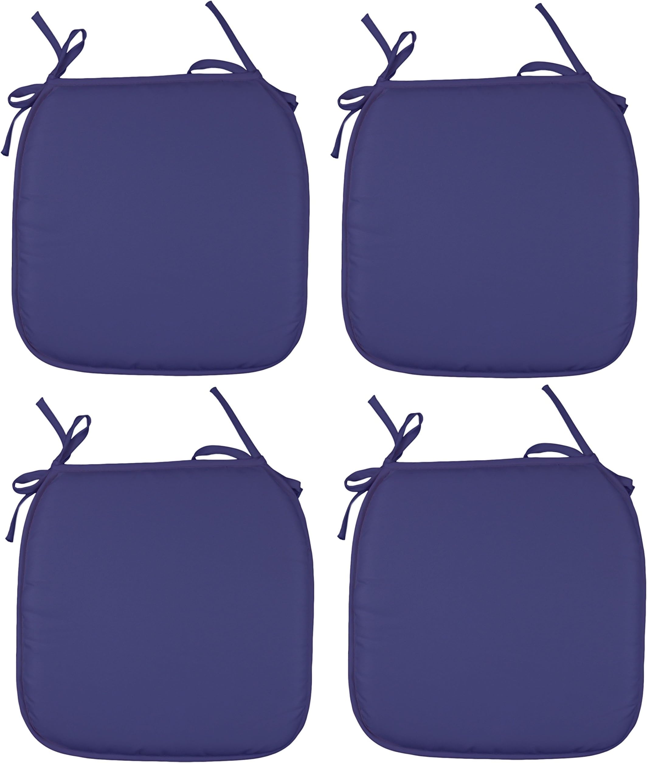 Garden Chair Cushion Tie-On Seat Pads Kitchen Dining Chair Cushion Pads - 37cm x 37cm x 2cm - Navy - Pack of 4