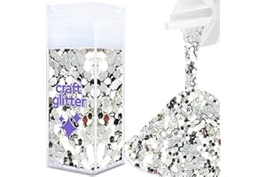Hemway Craft Glitter Shaker 110g / 3.9oz Glitter for Arts, Crafts, Resin, Tumblers, Nails, Painting, Decoration, Festival, Cosmetic, Body - Super Chunky (1/8" 0.125" 3mm) - Silver
