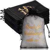 100 Pcs Wedding Favor Bags Mesh Thank You Gift Bags with Drawstring Sheer Mesh Organza Wedding Thank You Gifts Bag for Guests Goodie Jewelry Candy for Bridal Shower, Anniversary(4 x 6 Inch,Black)