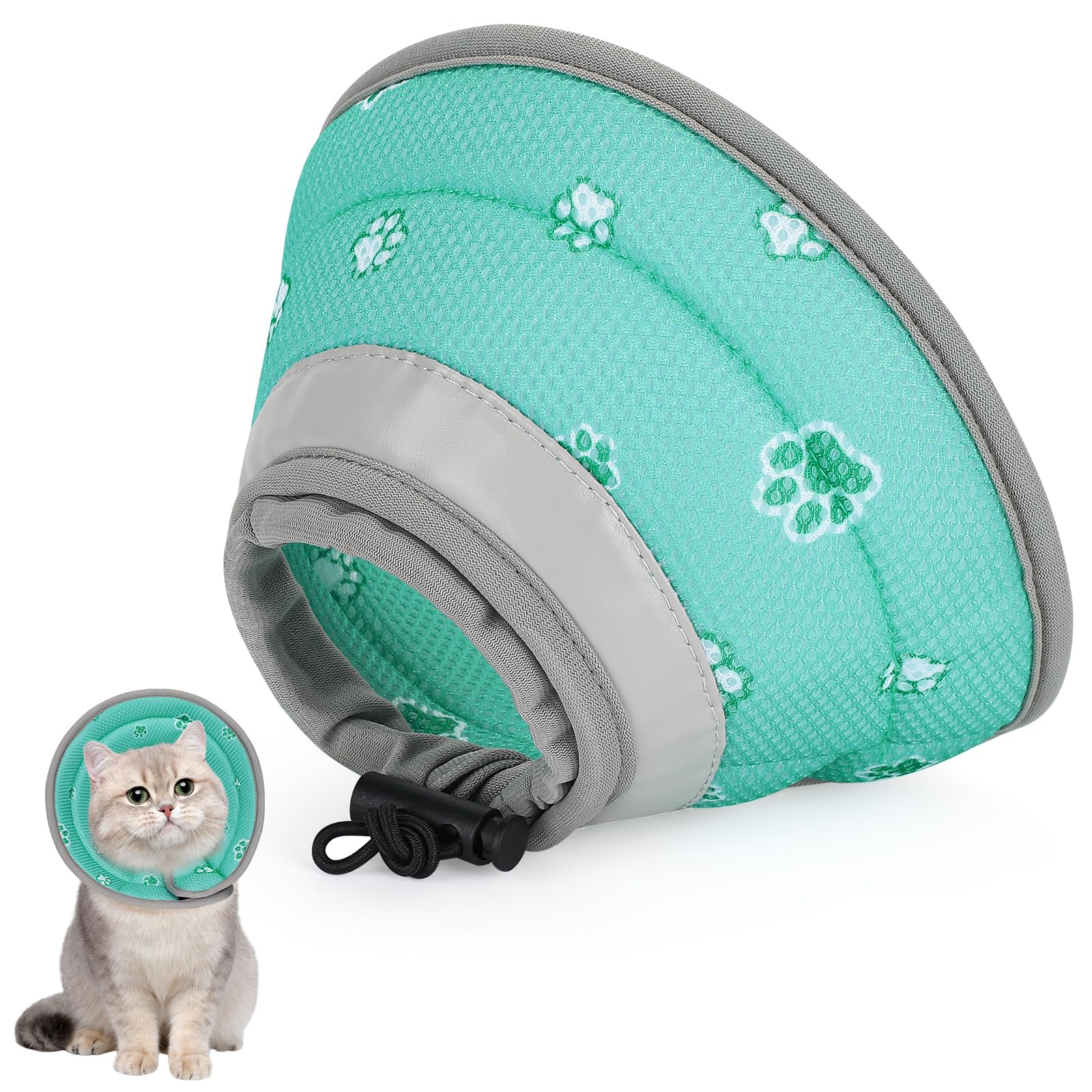 IDOGCHEW Cat Cone Collar Recovery Cone of Shame Adjustable Soft for Cats Small Dogs Pet After Surgery, Lightweight Elizabethan Cones for Cats Kittens Puppies Protective M 8.7-12inches Green