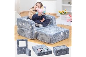 SUFUS Kids Nugget Play Couch 3-in-1 Modular Toddler Couch Baby Couch Foam Armchair for Boys & Girls Children Convertible Sectional Sofa to Lounger Fold Out Kids Furniture, Grow in The Dark Universe