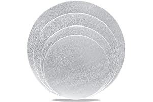 WANBAO 4 Pack Silver Cake Boards Round Circles 6, 8, 10, 12 Inch Base Cardboard, 1 of Each Size Set for Baking, Wedding Birthday, Dessert, Pizza Decorating and Exhibition