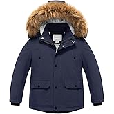 CREATMO US Boy's Long Winter Coat Warm Fleece Lined Waterproof Puffer Jacket Thicken Padded Snow Parka with Faux Fur Hood