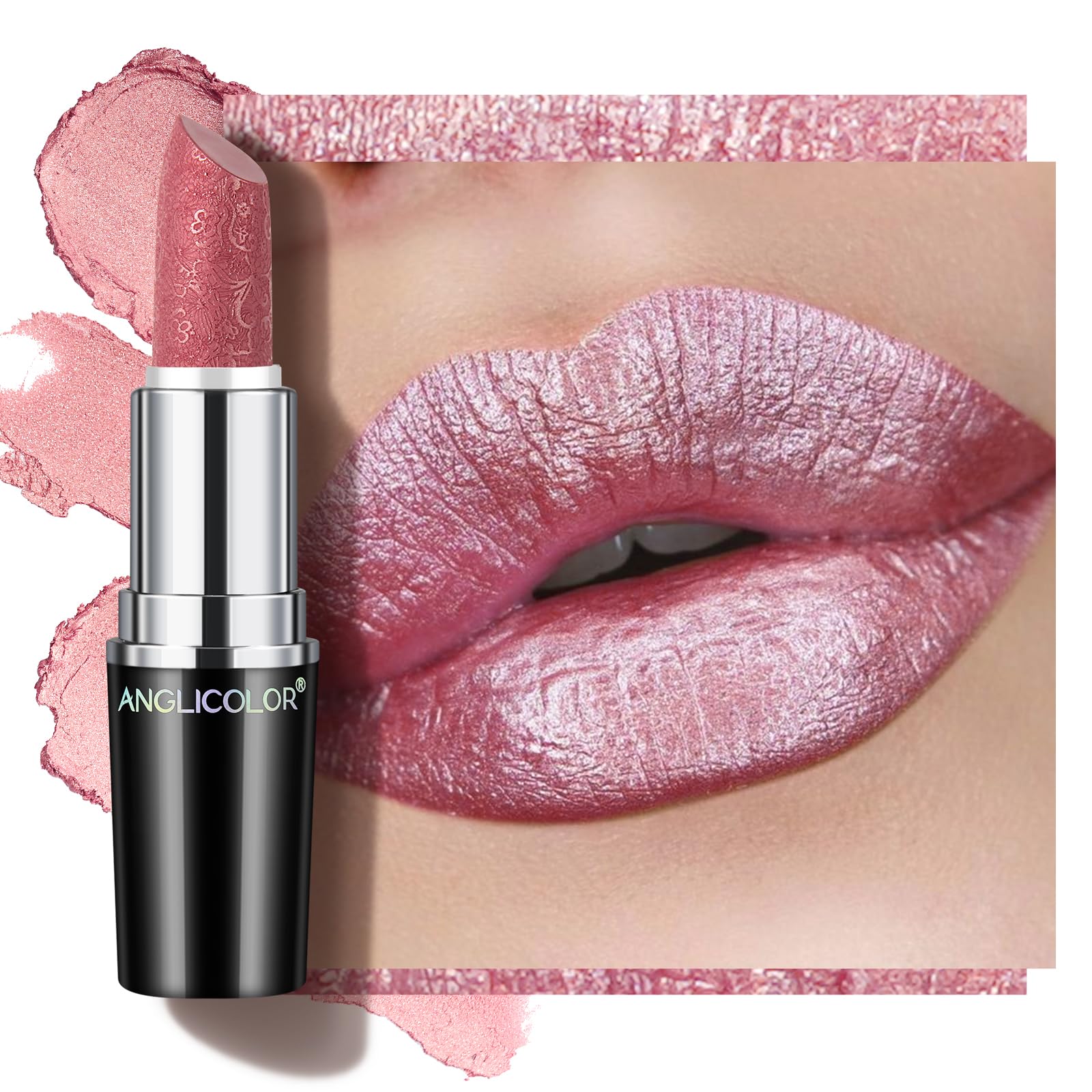Anglicolor Metallic Glitter Pink Lipstick,High Impact Shimmer Lipcolor,Long-Lasting Moisturising,Lightweight Hydrating Creamy Formula Smooth and Non-Sticky,Lipstick For Women(11 HIP & HIPPIE, 4g) — image 1