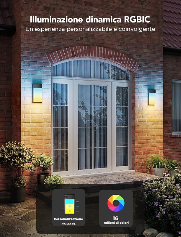 Applique da Esterno RGBIC, 1500lm Lampada da Esterno, IP65, 2 Pezzi