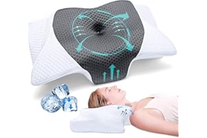 SAHEYER Cervical Pillow for Neck and Shoulder Pain Relief, Cool Ice Silk Memory Foam Pillows, Odorless Orthopedic Contour Support Bed Pillows, Ergonomic Pillows for Back Side Stomach Sleeper (Grey)