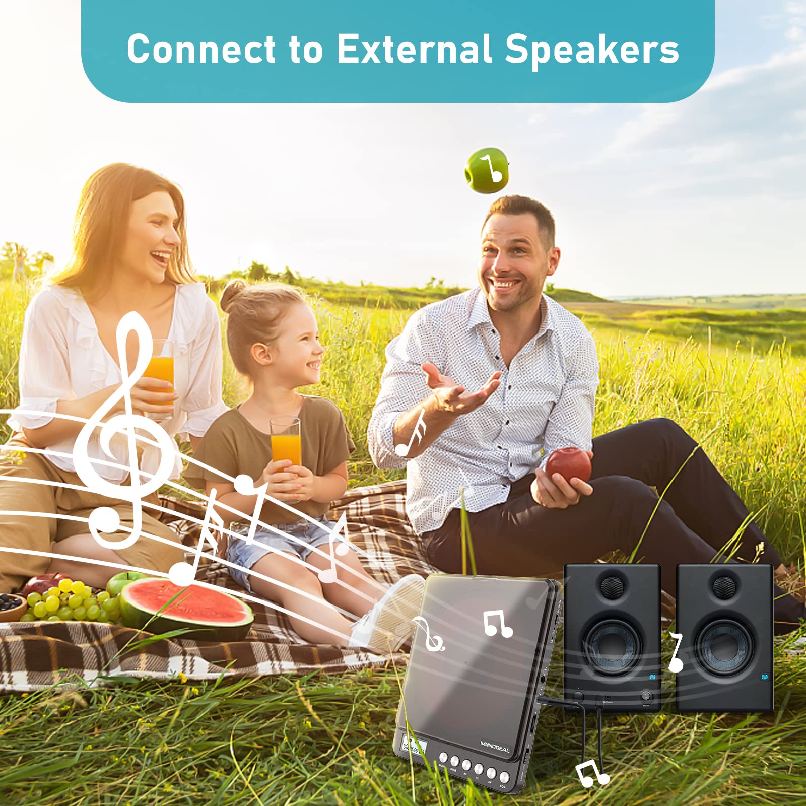 CD Player Portable, MONODEAL Portable Rechargeable Player with Dual Headphones Jack, Small Anti-Skip CD Player for Car/Travel/Home, Personal CD Player for Adults Kids (Dark Brown)