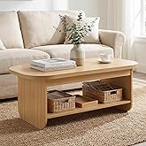 GIANTEX Oval Coffee Table, 47" Mid Century Modern Center Table, Natural | Storage Shelf, Round Corner, 2-Tier Accent Cocktail Tea Table, Wood Coffee Table for Living Room, Small Spaces