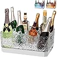 DaJi-U Plastic Ice Bucket for Parties, 15Liter / 4 Gallon Big Large Clear Beverage Tub for Champagne Beer Drink Wine Cocktails Bar, Hosting Party Essentials, LED Light Up, rectangular, Leakproof