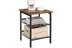 VASAGLE End Table, Nightstand with 2 Adjustable Mesh Shelves, Industrial Side Table for Living Room, Stable Metal Frame, Easy Assembly, Rustic Brown and Black ULET23X