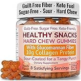 High-Fiber Keto Snacks, Healthy Snacks for Adults, Collagen Protein Keto Snack, Healthy Fiber Snack Gummies, Gluten Free No Sugar Low Calorie Low Carb Fat Free Gummy Candy, Bovine Collagen Peptides