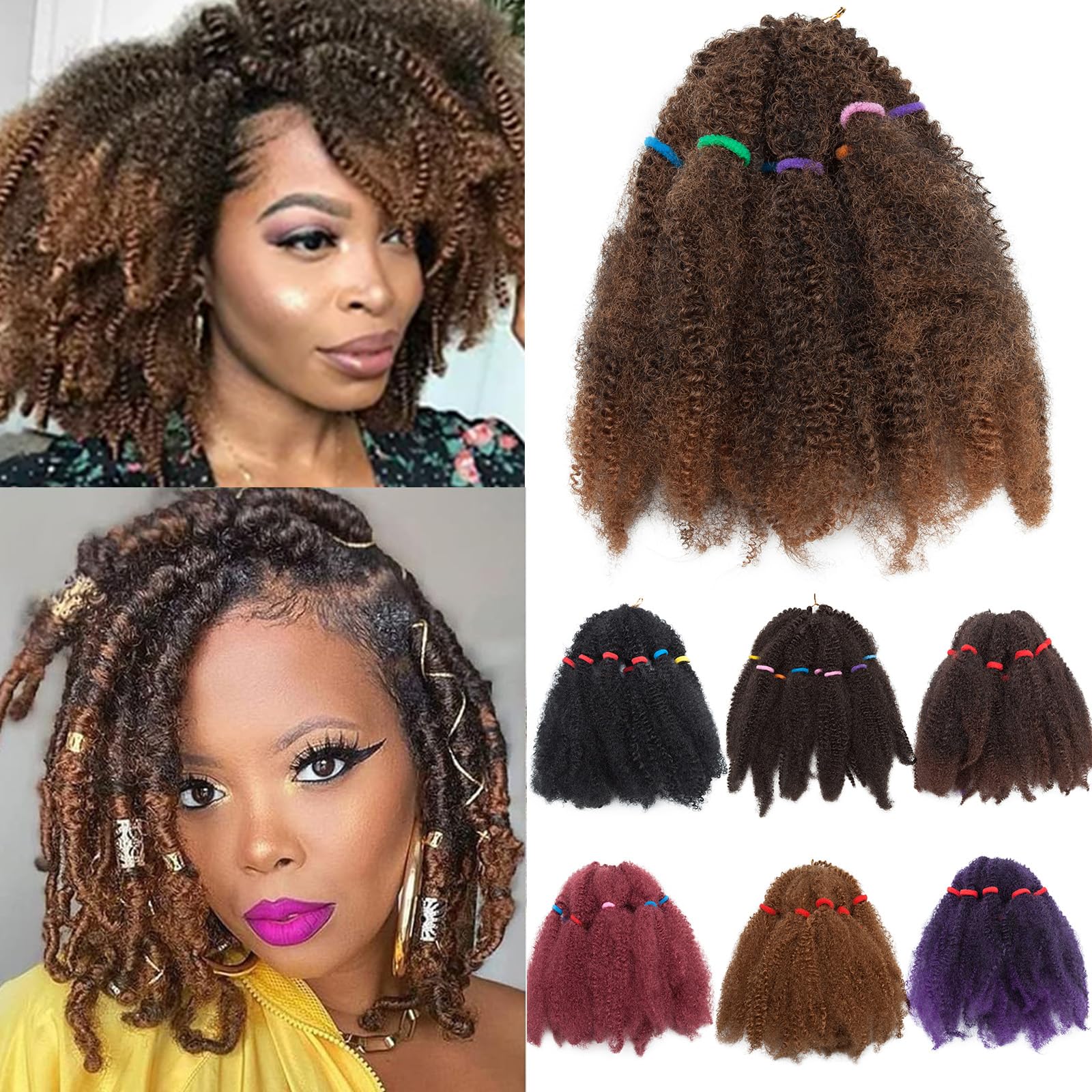 6 Bundles/Pack Curly Crochet Hair Bulk Braiding Hair 11 inch 240g Kinky Crochet Afro Kinky Twists Crochet Hair Extensions Hair Extensions Black mix Light Auburn