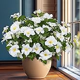 Brlita 19 Inch Artificial Fake Flowers for Outdoor,4 Pcs White Faux Silk Petunias Spring Flowers for Outside for Indoor Porch Planter Front Door Garden Patio Window Box Home Decor