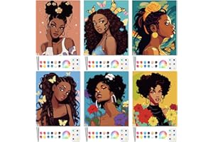 Dinifee 6 Pack Canvas Painting Kit Pre Drawn Afro Queen Cotton Canvas 8 x 10 Inch Stretched Paint and Sip Set for Adults Party Date Night(Sunshine Girl)