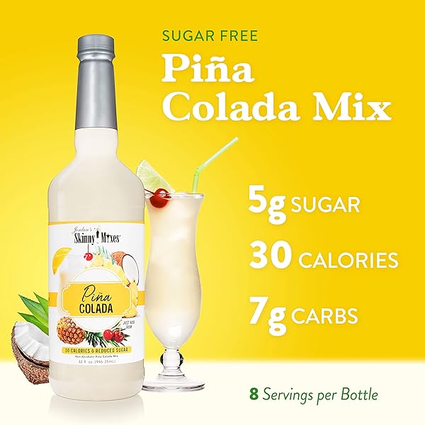 JORDAN’S SKINNY MIXES PINA COLADA MIX, FLAVORED COCKTAIL MIXER FOR DRINKS, TROPICAL DRINK FLAVORING FOR COCKTAILS & MOCKTAILS, LOW CALORIE, GLUTEN FREE, KETO FRIENDLY, 25.4 FL OZ, 1 PACK