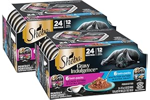 Sheba Gravy Indulgence Adult Wet Cat Food Salmon Entree in Extra Gravy and White Fish Entree Variety Pack, 2.6 oz. Twin-Pack Trays, (12 Count, 24 Servings) (Pack of 2)