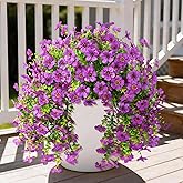Homsunny Artificial Fake Flowers Plants for Outdoor Spring Summer Decoration, 2PCS Faux Daisy Silk Flowers Outside No Fade UV Resistant Realistic Home Decor for Porch Patio Balcony (Purple)