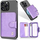 Samgg Magnetic Phone Wallet Card Holder Compatible with MagSafe Phones and Cases, 5 Slots Fit 7 Cards, RFID Blocking, 1 ID Window, Slim Luxury Leather Mag Safe Wallet for Women Men, Pastel Purple