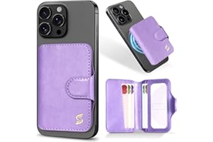 Samgg Magnetic Phone Wallet Card Holder Compatible with MagSafe Phones and Cases, 5 Slots Fit 7 Cards, RFID Blocking, 1 ID Window, Slim Luxury Leather Mag Safe Wallet for Women Men, Pastel Purple