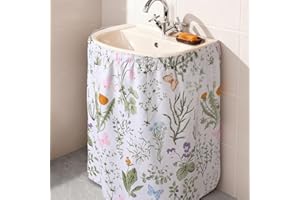 Hahafelt Sink Skirt Diamond Waterproof Fabric Bathroom 55 * 32in, Self Stick Adhesive Under Sink Curtain Skirt Adds Bathroom Storage Laundry Utility Room Decor(Pastoral)