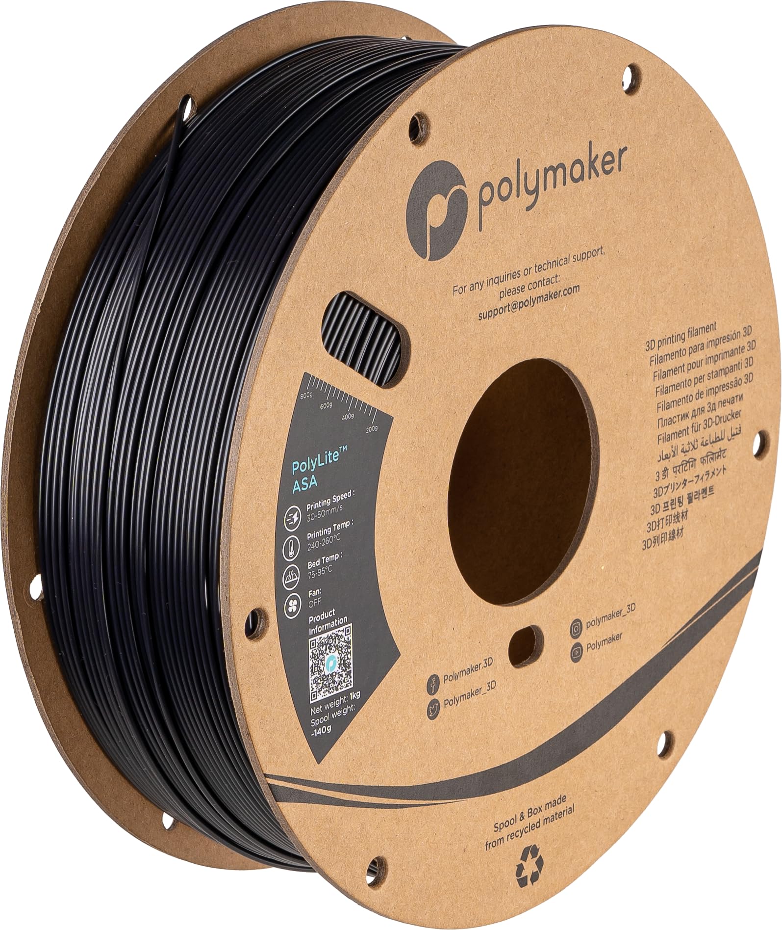 Photo 1 of Polymaker ASA Filament 1.75mm Black, 1kg ASA 3D Printing Filament, Heat & Weather Resistant - ASA 3D Printer Filament Perfect for Printing Outdoor Functional Parts