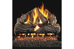 RealFyre Peterson 24-inch Charred Oak Log Set with Vented Natural Gas Ansi Certified G46 Burner - Variable Flame Remote