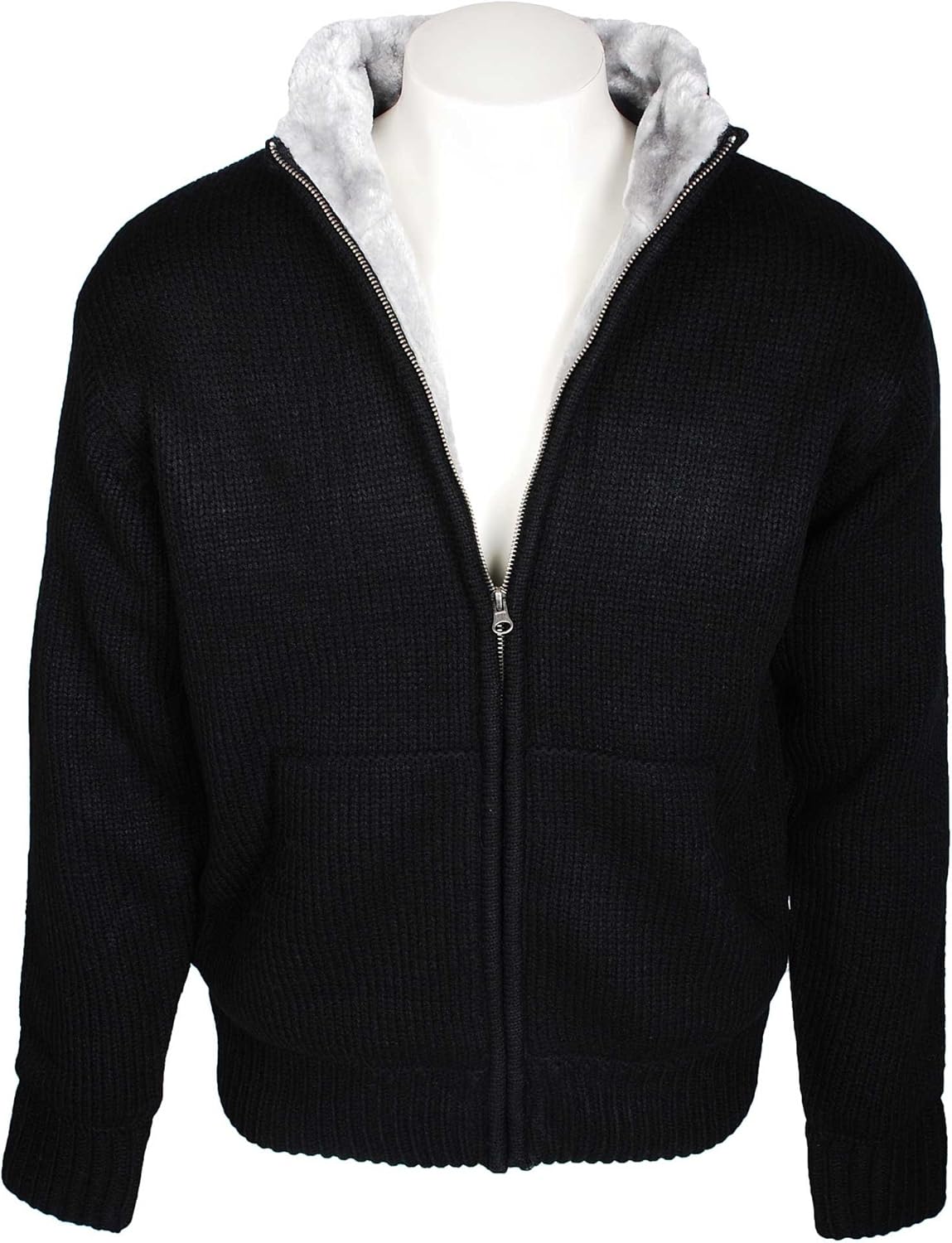 Fletcher & Lowe Men's Black Teddy Fur Lined ZipUp Cardigan in Size